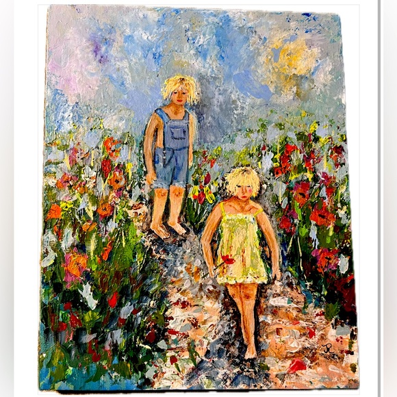Other - Original acrylic painting of girls and poppies 8x10